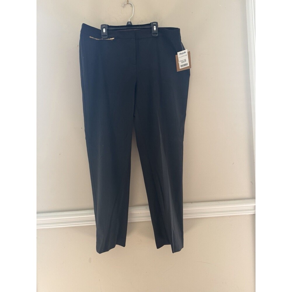 Ellen Tracy Dress Pants 14 Black NWT Stretch Straight Trousers Ankle Career